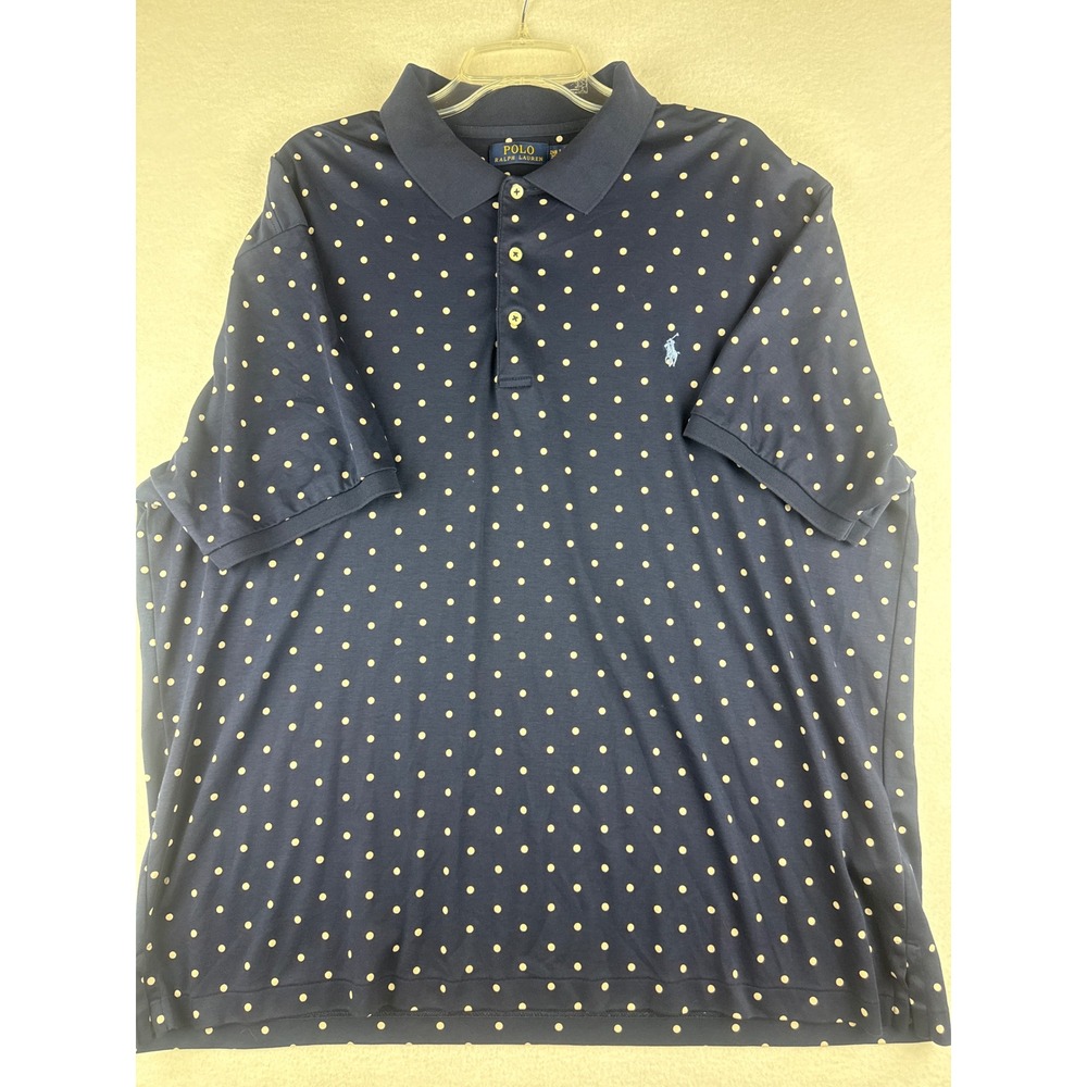 Polo Ralph Lauren Mens 2XB Navy Blue White Polka Dot Short Sleeve Polo Shirt